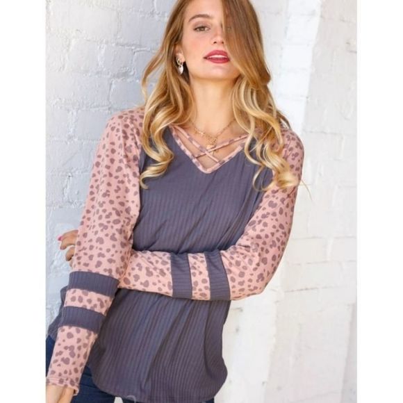 Mauve Criss Cross Animal Print Top - Picture 5 of 7